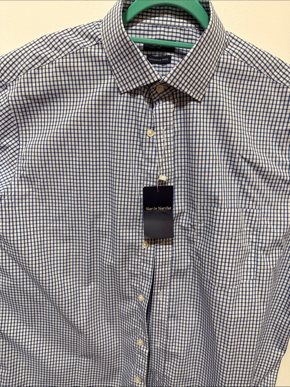 Wrinkle-Free Blue and White Check Dress Shirt
